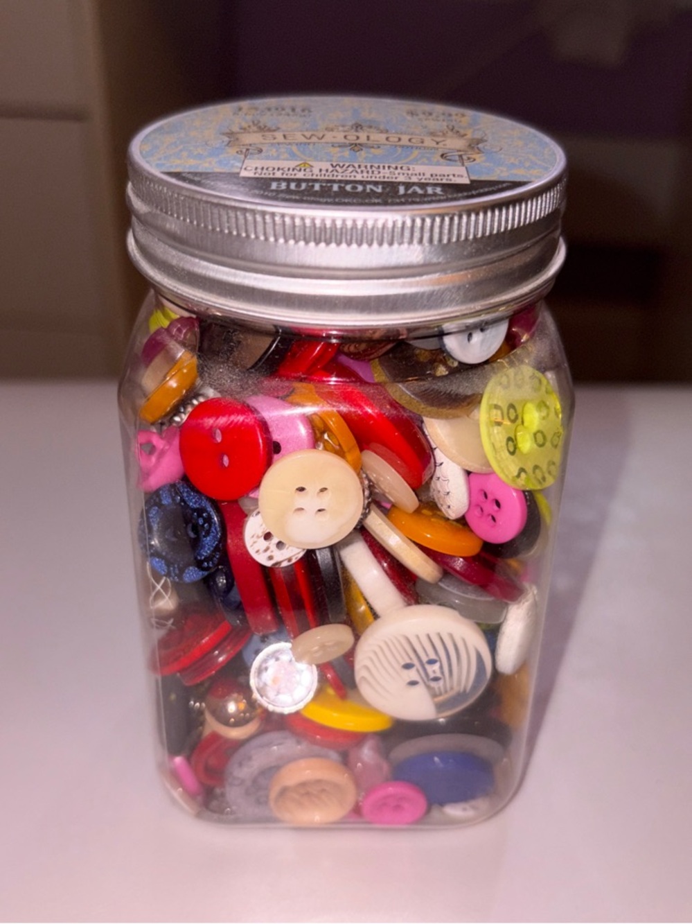 Hobby Lobby Sew•ology Assorted Color Sewing Buttons in Clear Jar
